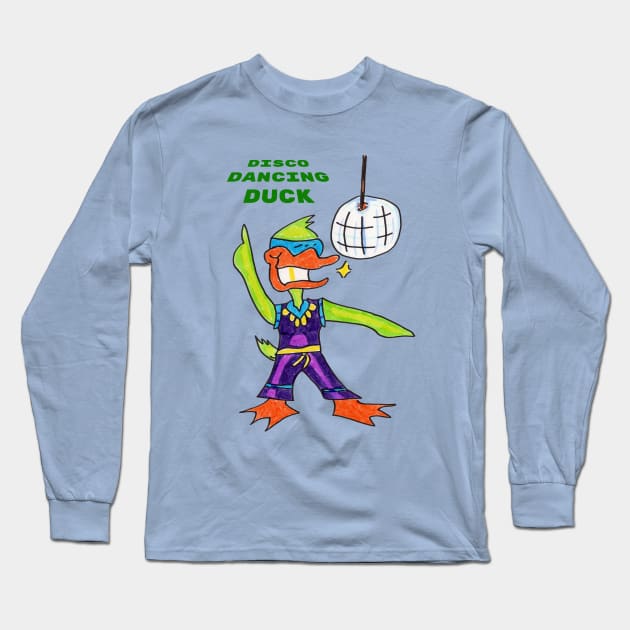 Disco Dancing Duck Long Sleeve T-Shirt by ConidiArt